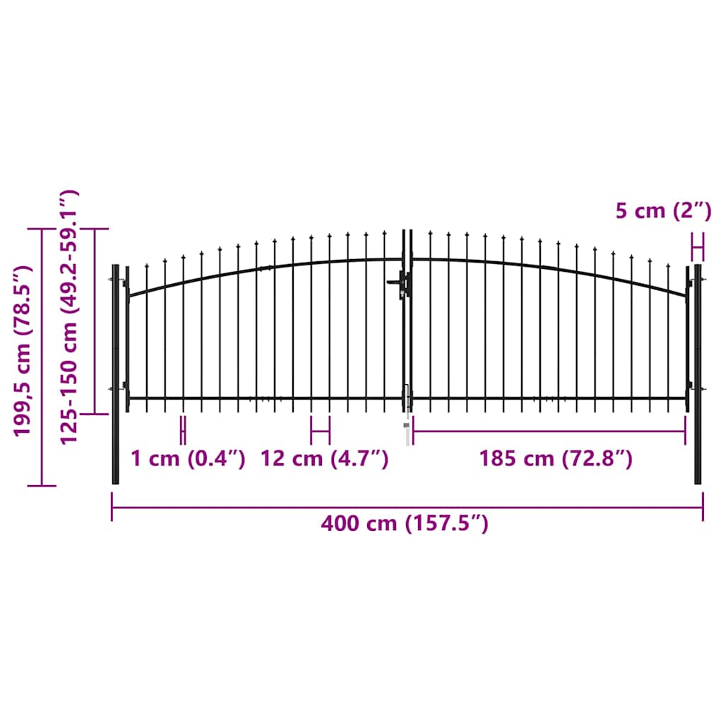 Cancello per recinzione a doppia porta Woerden con punta a lancia 400x199,5 cm | homemem39