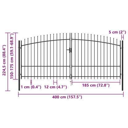 Cancello per recinzione a doppia porta Woerden con punta a lancia 400x224,5 cm | homemem39