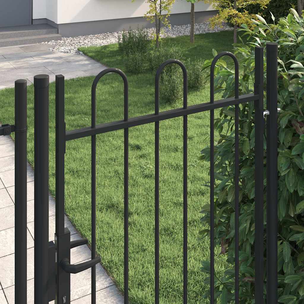 Cancello per recinzione BOXTEL porta singola con parte superiore ad arco in acciaio 1x1,75 m Nero | homemem39