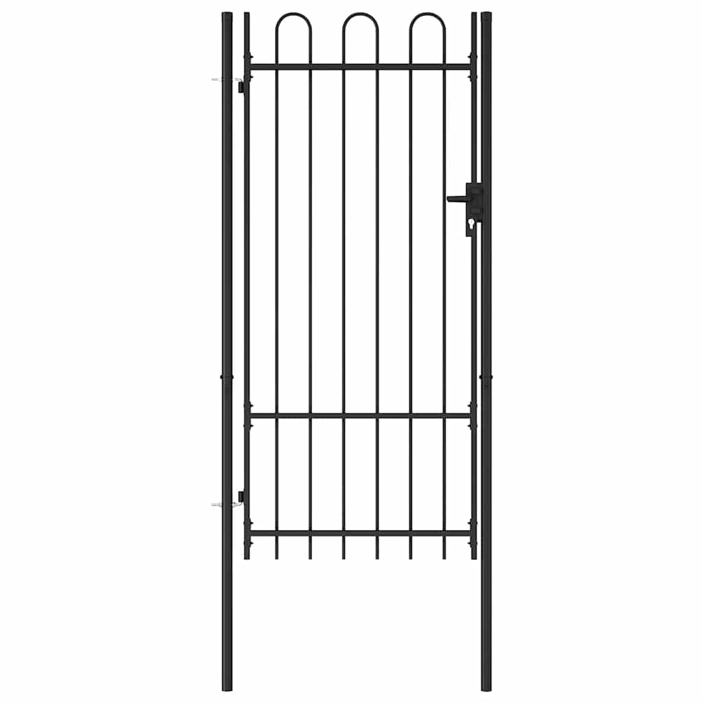 Cancello per recinzione BOXTEL porta singola con parte superiore ad arco in acciaio 1x2 m Nero | homemem39