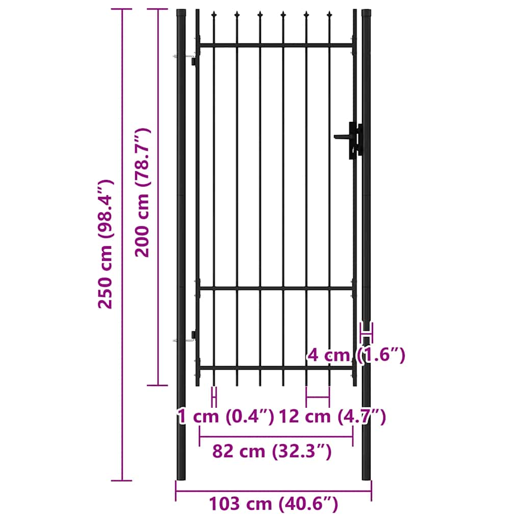 Cancello per recinzione BOXTEL porta singola con punta in acciaio 1x2 m Nero | homemem39