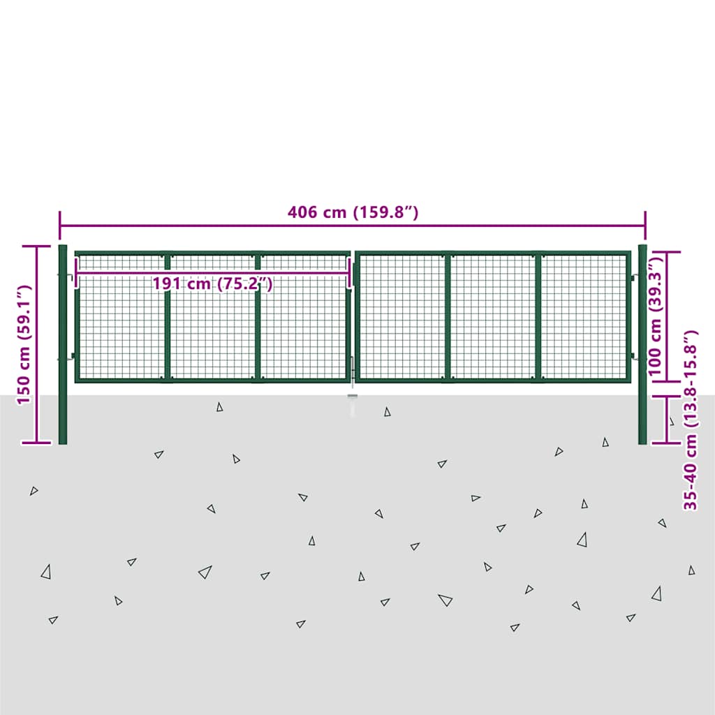 Cancello da Giardino in Rete di Acciaio 400x100 cm Verde | homemem39