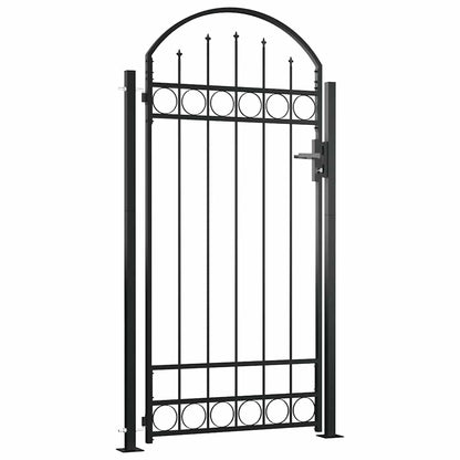 Cancello per recinzione ASSEN con parte superiore ad arco e 2 pali 105x170 cm Nero | homemem39