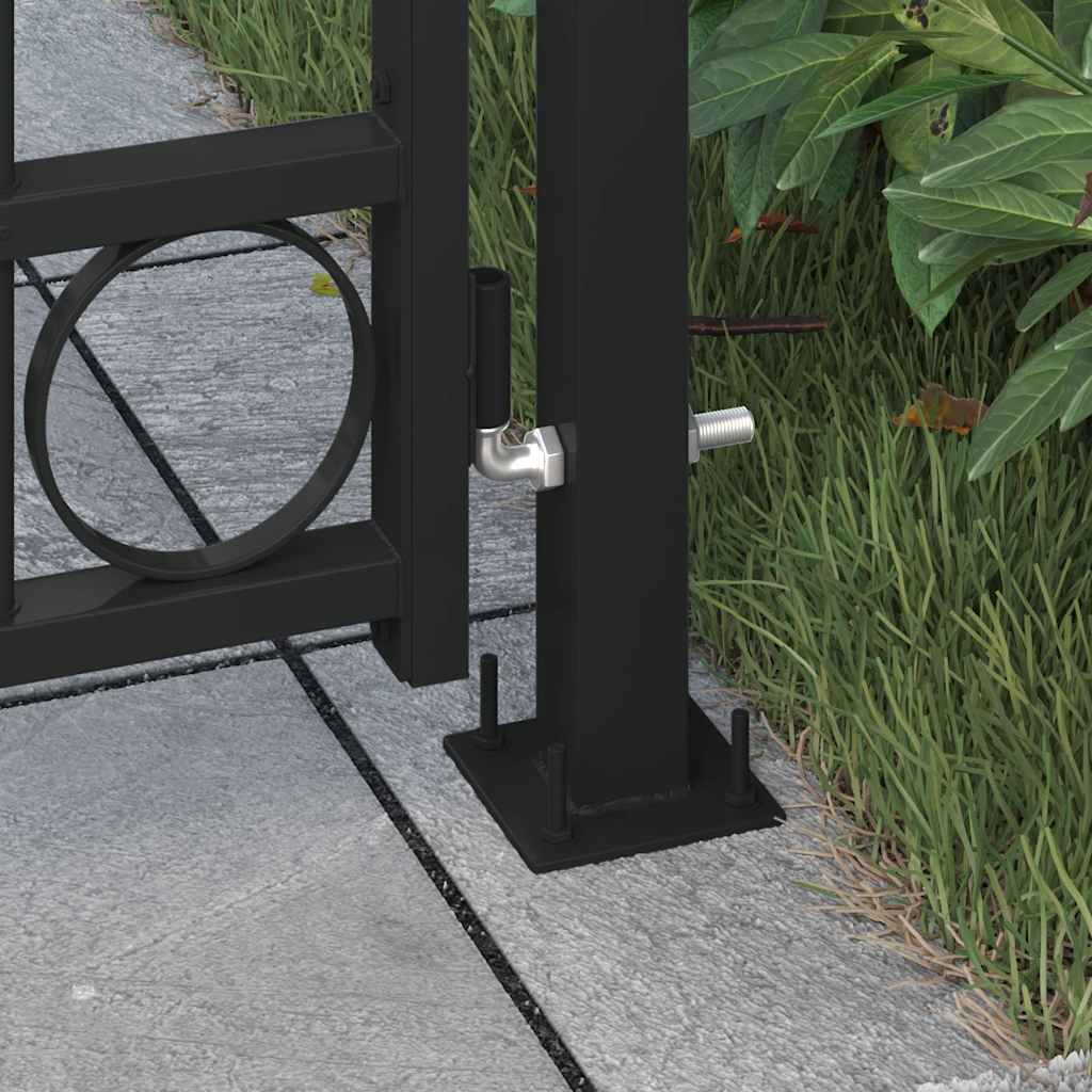 Cancello per recinzione ASSEN con parte superiore ad arco e 2 pali 105x170 cm Nero | homemem39