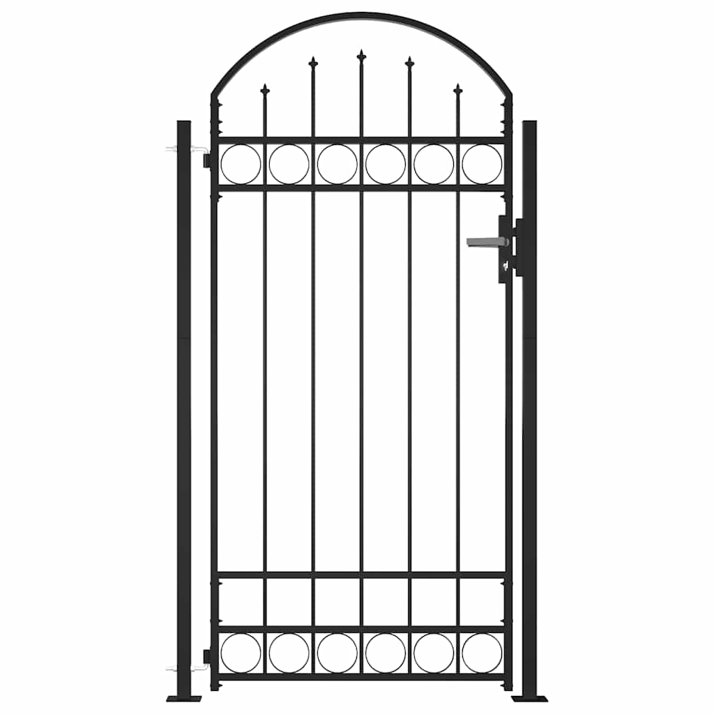 Cancello per recinzione ASSEN con parte superiore ad arco e 2 pali 105x170 cm Nero | homemem39