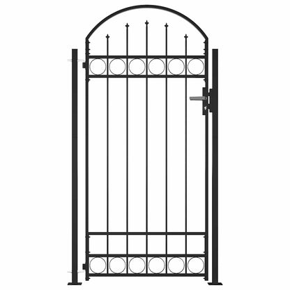 Cancello per recinzione ASSEN con parte superiore ad arco e 2 pali 105x170 cm Nero | homemem39
