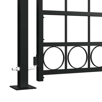 Cancello per recinzione ASSEN con parte superiore ad arco e 2 pali 105x170 cm Nero | homemem39