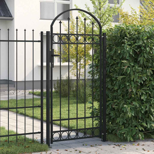 Cancello per Recinzione ad Arco con 2 Pali 105x204 cm Nero - homemem39