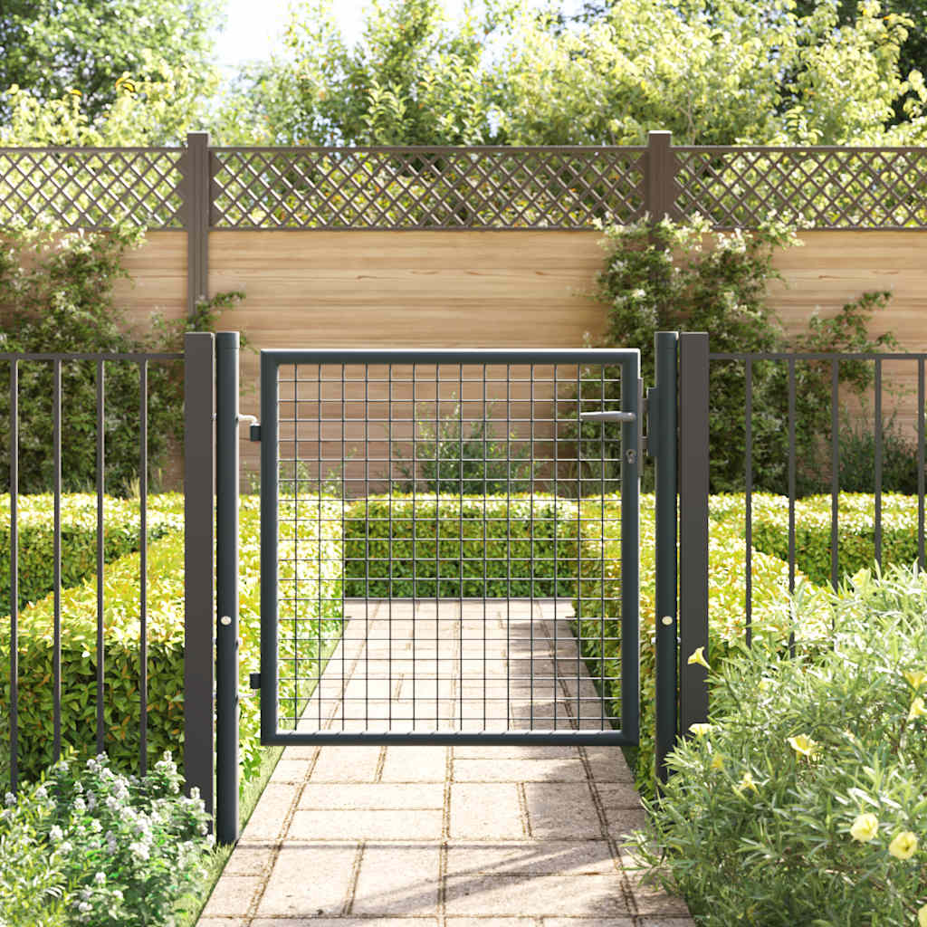 Cancello da Giardino in Rete di Acciaio Zincato 100x75 cm Grigio | homemem39