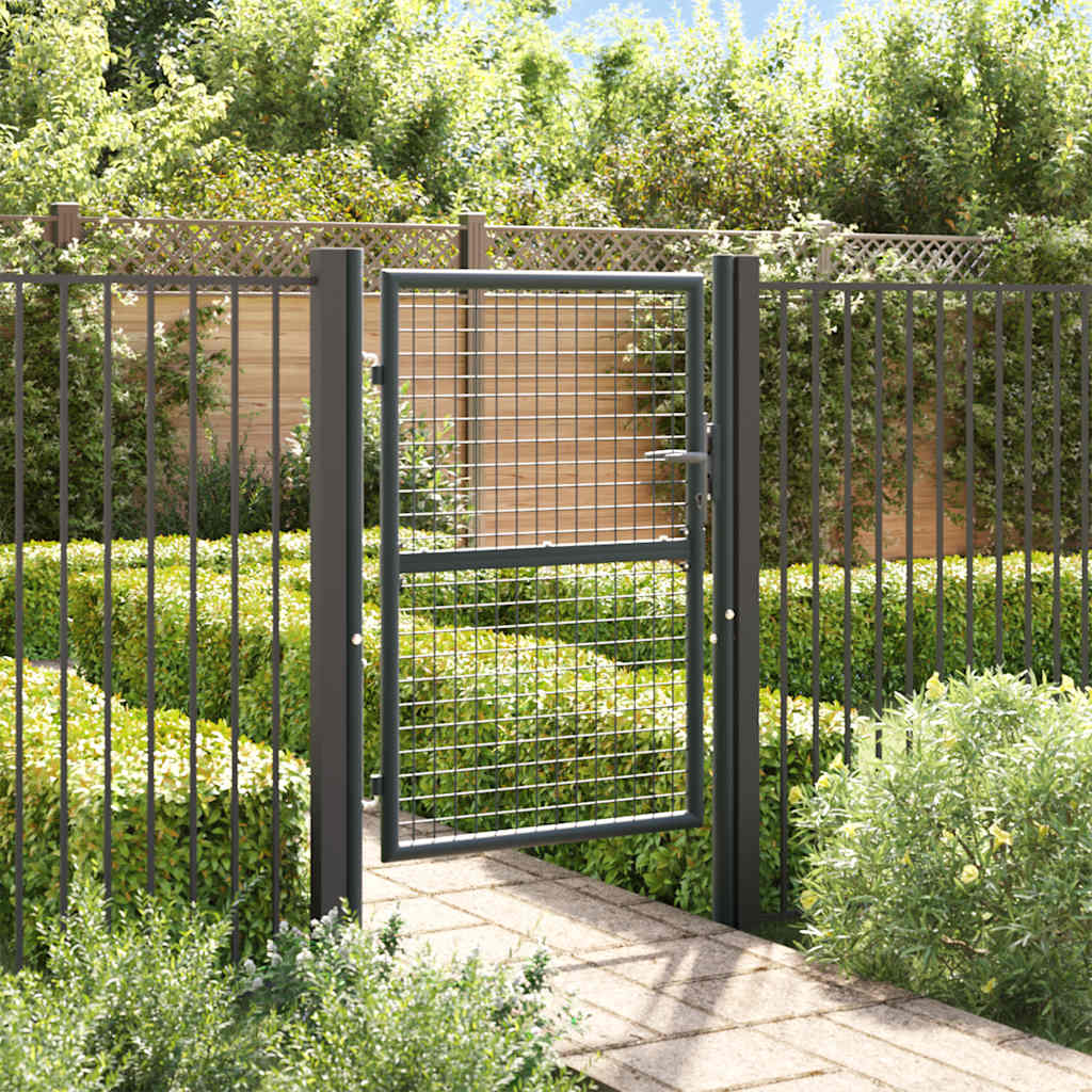 Cancello da Giardino in Rete di Acciaio Zincato 100x125 cm Grigio | homemem39