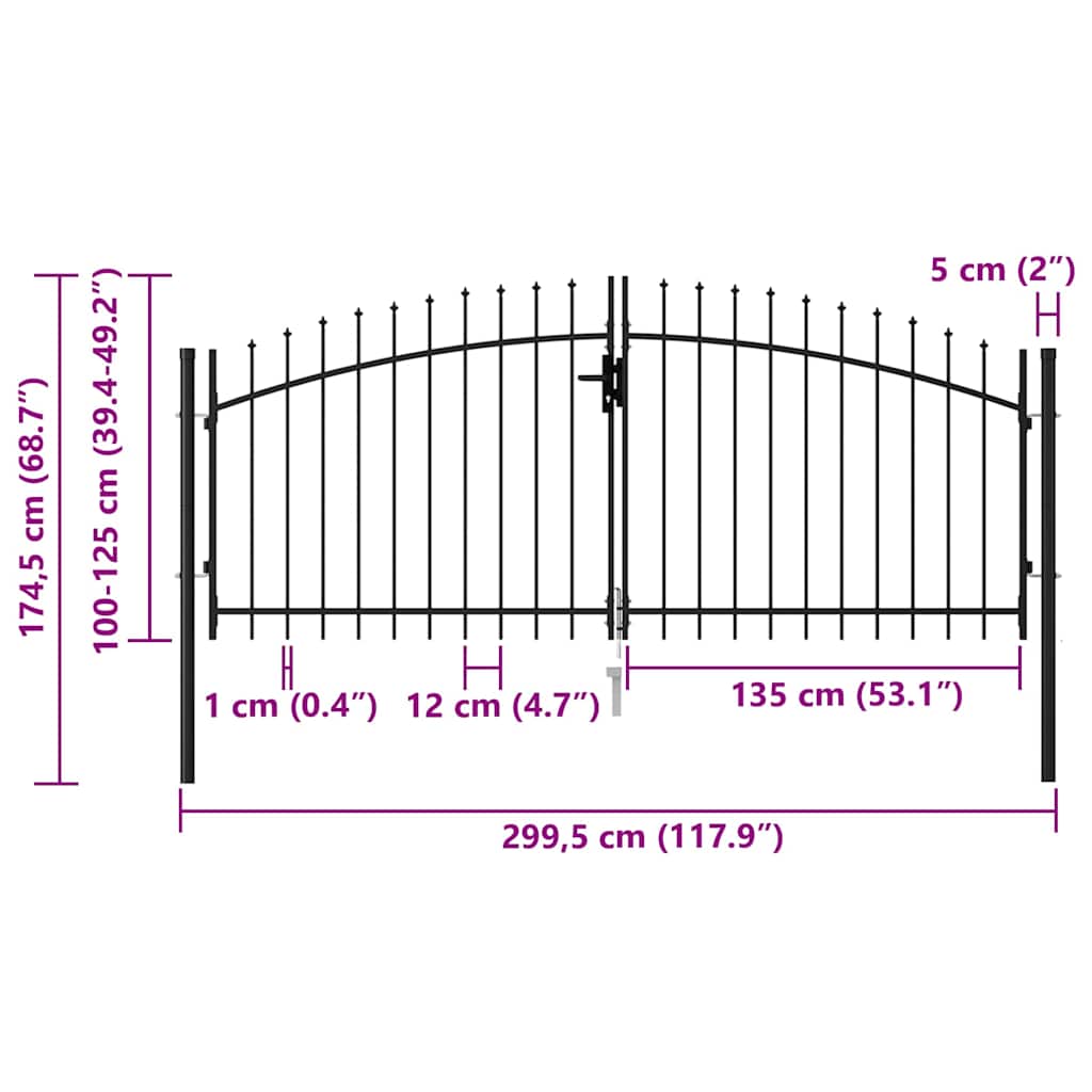 Cancello per recinzione Woerden Doppia porta con punta superiore 299,5x174,5 cm | homemem39