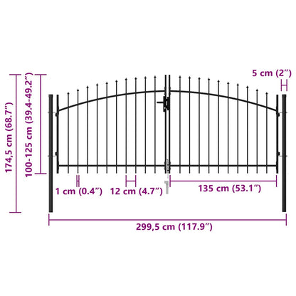 Cancello per recinzione Woerden Doppia porta con punta superiore 299,5x174,5 cm | homemem39