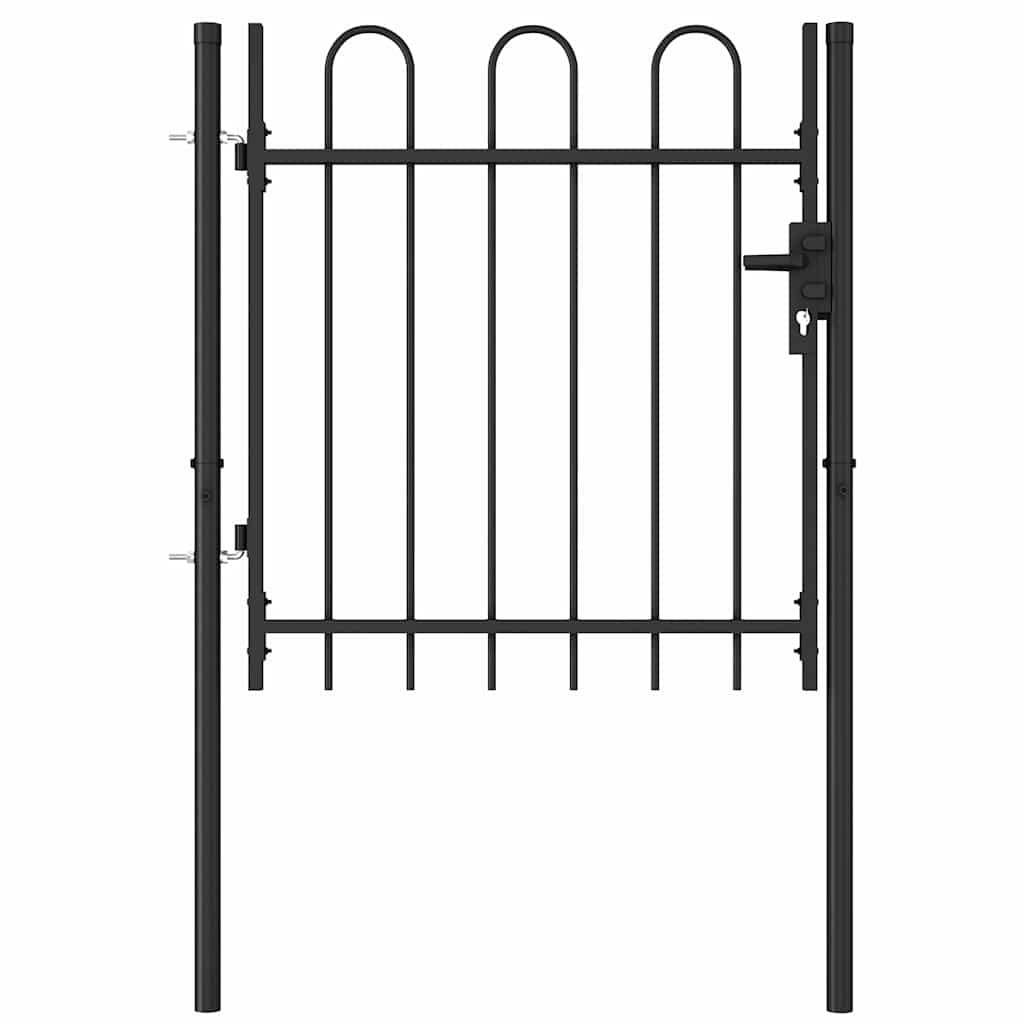 Cancello per recinzione BOXTEL porta singola con parte superiore ad arco in acciaio 1x1 m Nero | homemem39