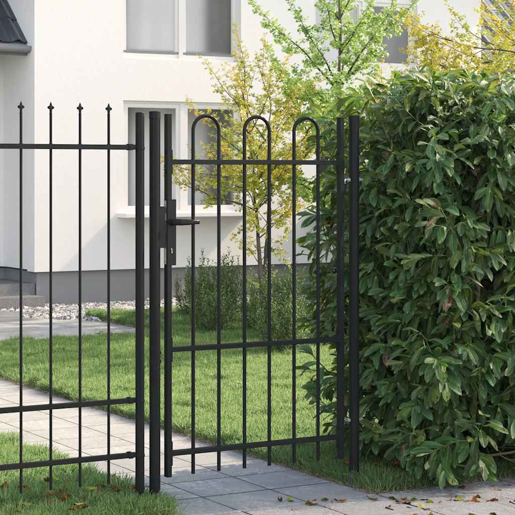 Cancello per recinzione BOXTEL porta singola con parte superiore ad arco in acciaio 1x1,5 m Nero | homemem39