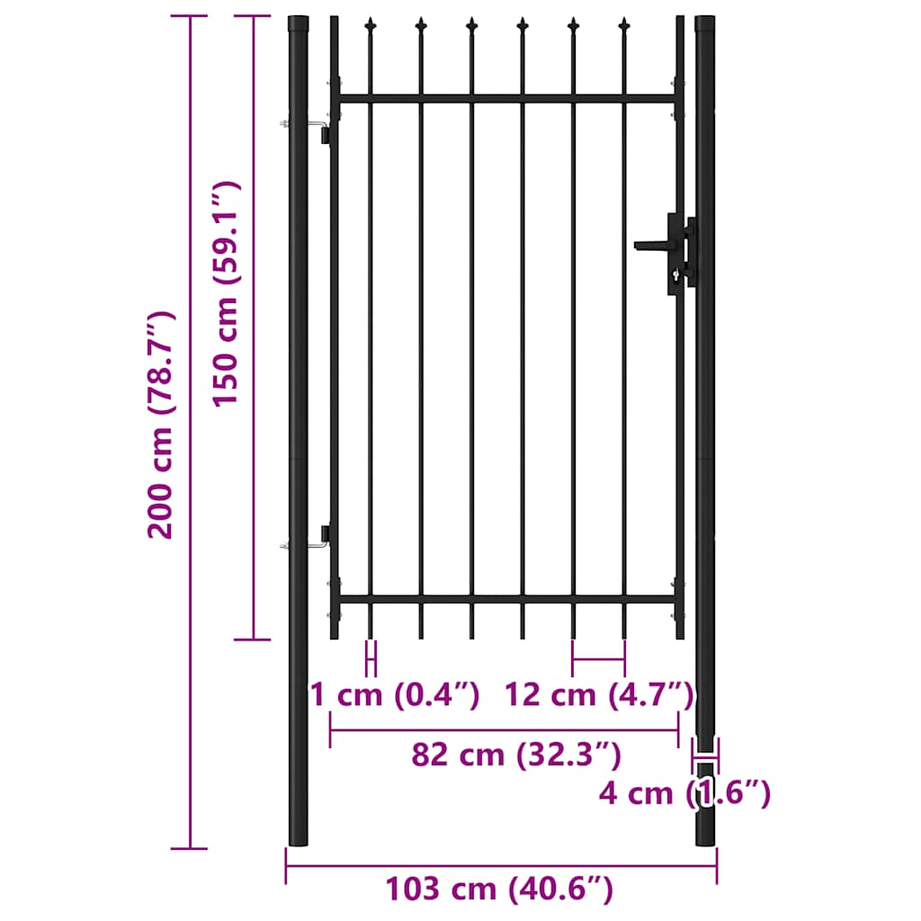 Cancello per recinzione BOXTEL porta singola con punta in acciaio 1x1,5 m Nero | homemem39