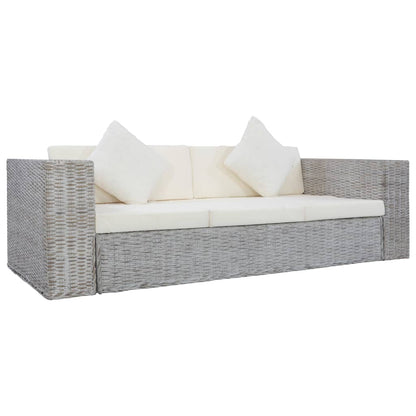 Set di Divani 2 pz con Cuscini Grigio in Rattan Naturale