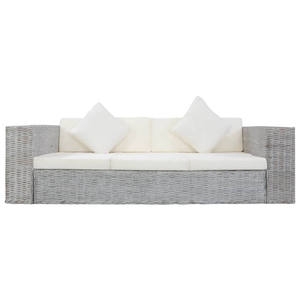 Set di Divani 2 pz con Cuscini Grigio in Rattan Naturale