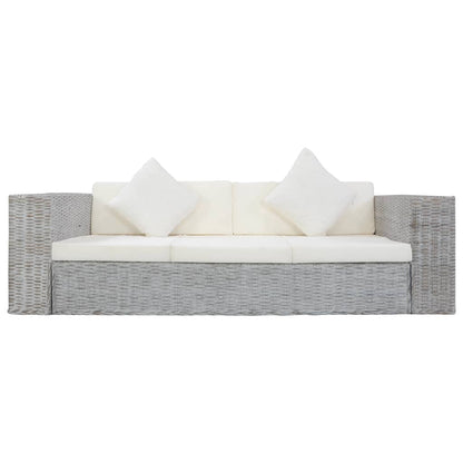 Set di Divani 2 pz con Cuscini Grigio in Rattan Naturale