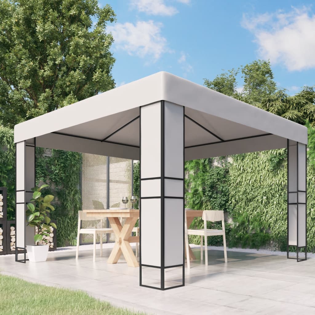 Gazebo con Tetto Doppio 3 x 3 m Bianco | homemem39