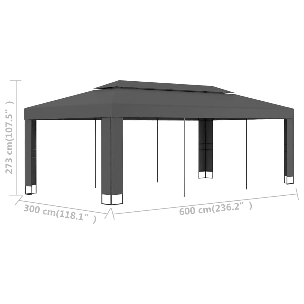 Gazebo con Tetto Doppio 3x6 m Antracite | homemem39