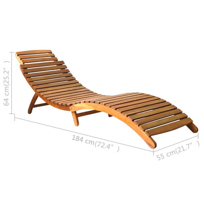 Sun lounger in solid brown acacia wood