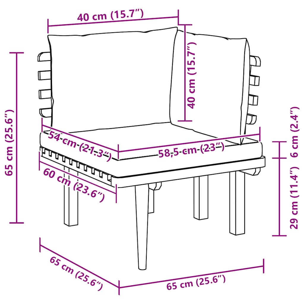 Divano Angolare da Giardino con Cuscini in Legno d'Acacia