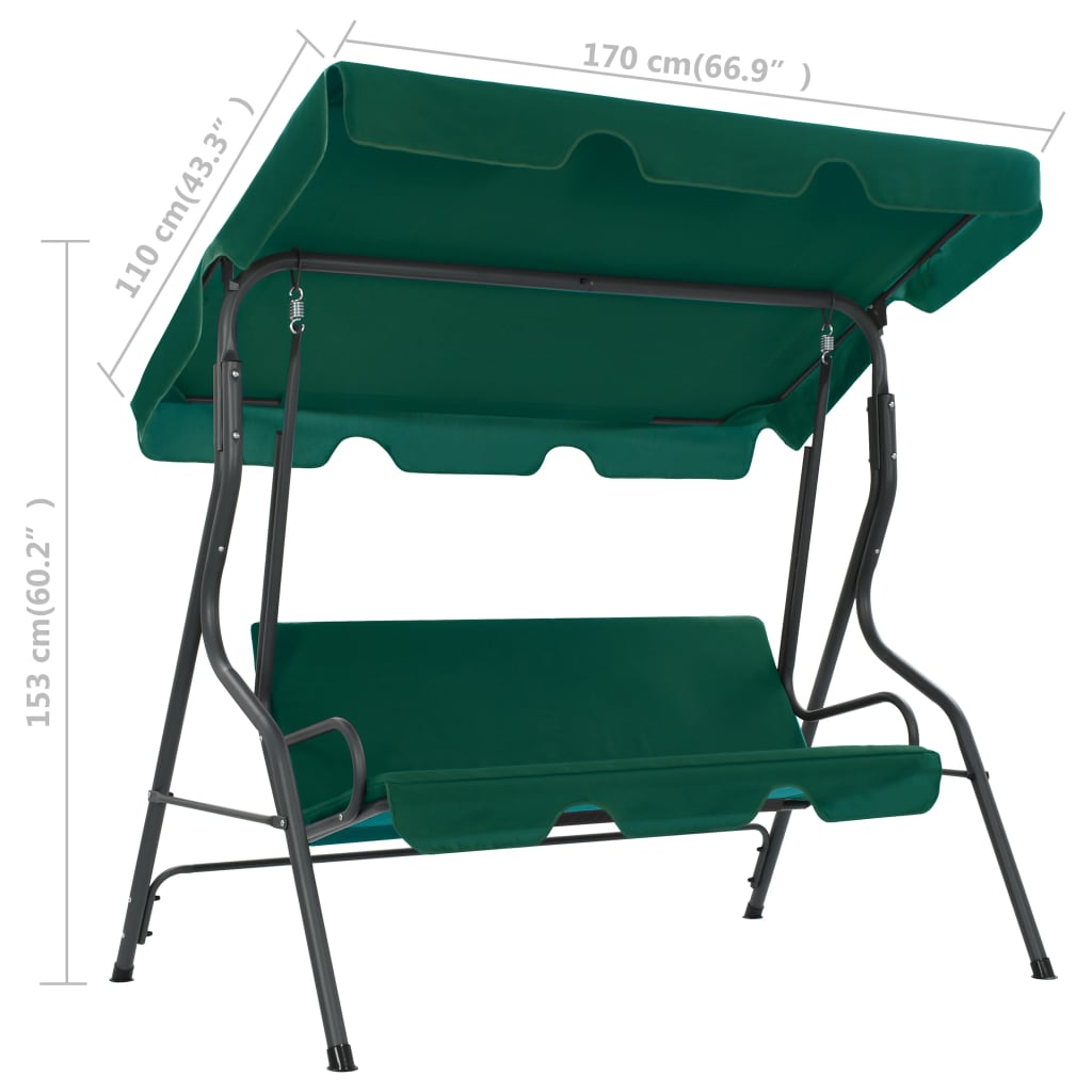 Panchina a Dondolo da Giardino Verde 170x110x153 cm in Tessuto | homemem39