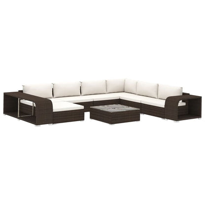 Set Divani da Giardino 10 pz con Cuscini in Polyrattan Marrone | homemem39