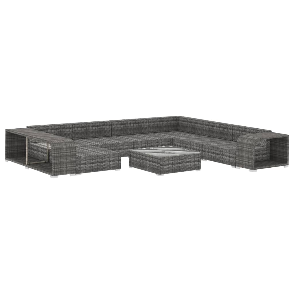 Set Divani da Giardino 10 pz con Cuscini in Polyrattan Grigio | homemem39