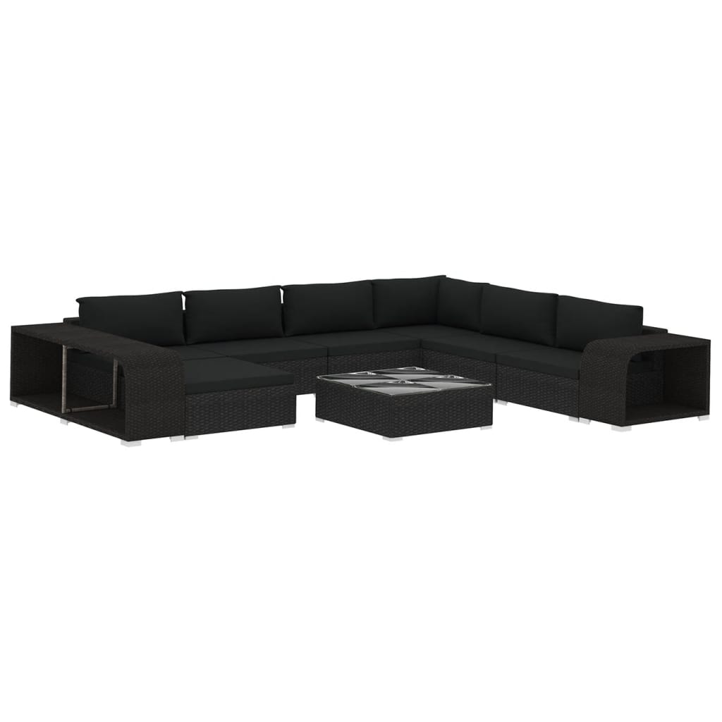 Set Divani da Giardino 10 pz con Cuscini in Polyrattan Nero | homemem39