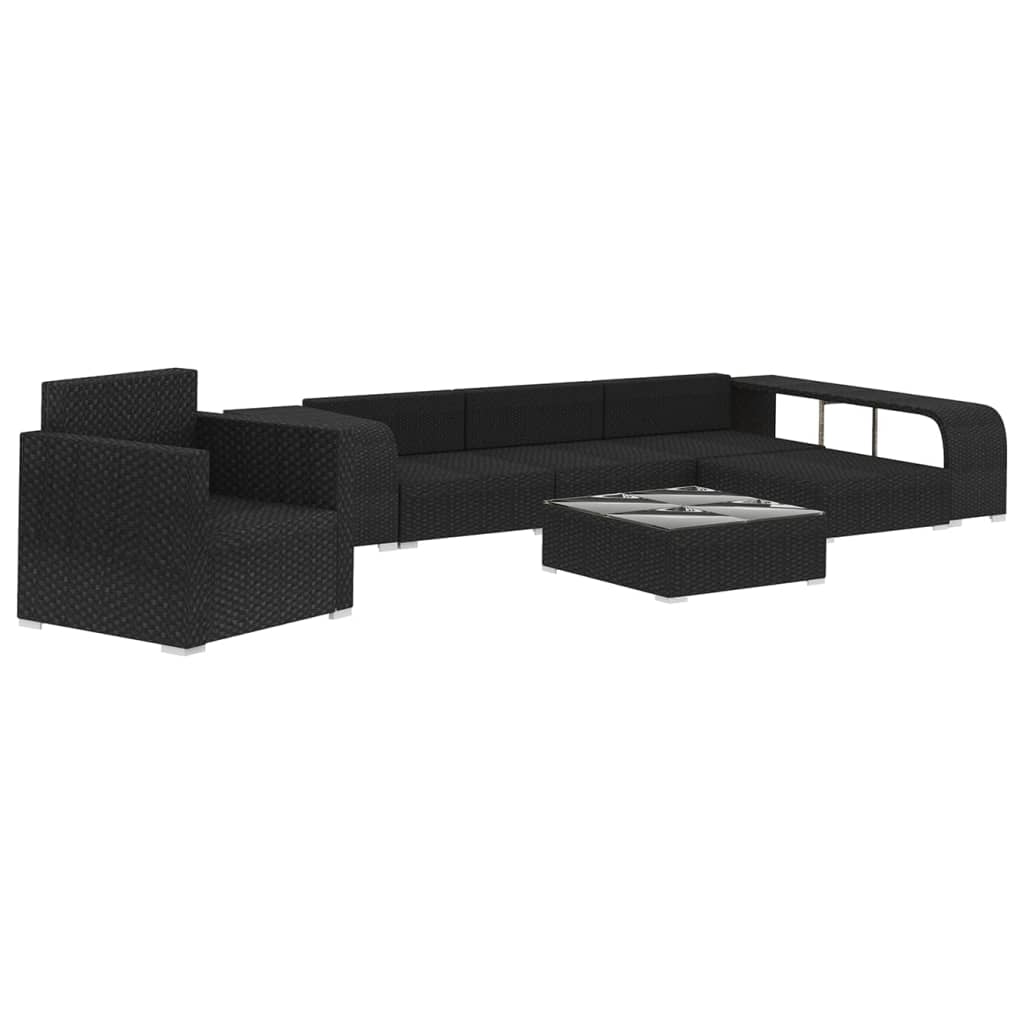 Set Divani da Giardino 8 pz con Cuscini in Polyrattan Nero | homemem39
