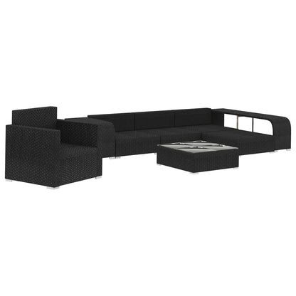 Set Divani da Giardino 8 pz con Cuscini in Polyrattan Nero | homemem39