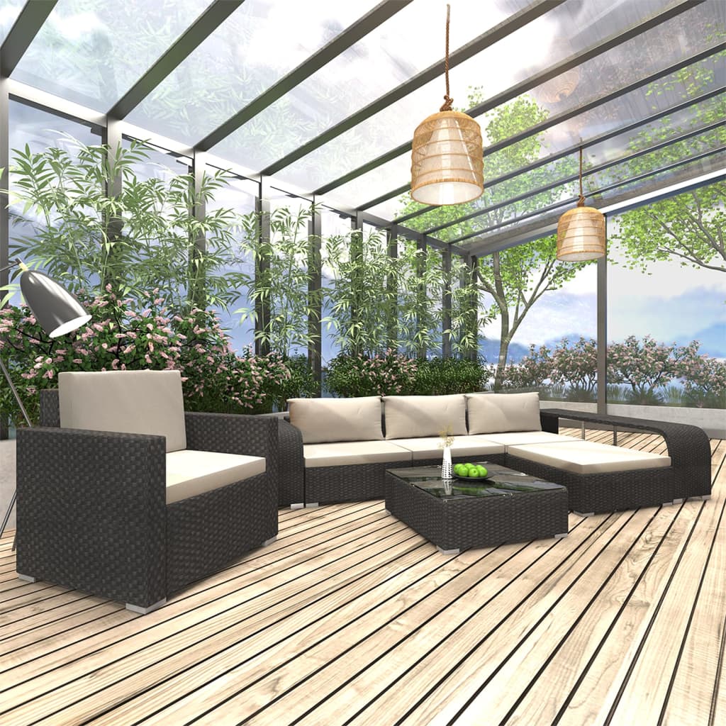 Set Divani da Giardino 8 pz con Cuscini in Polyrattan Nero | homemem39