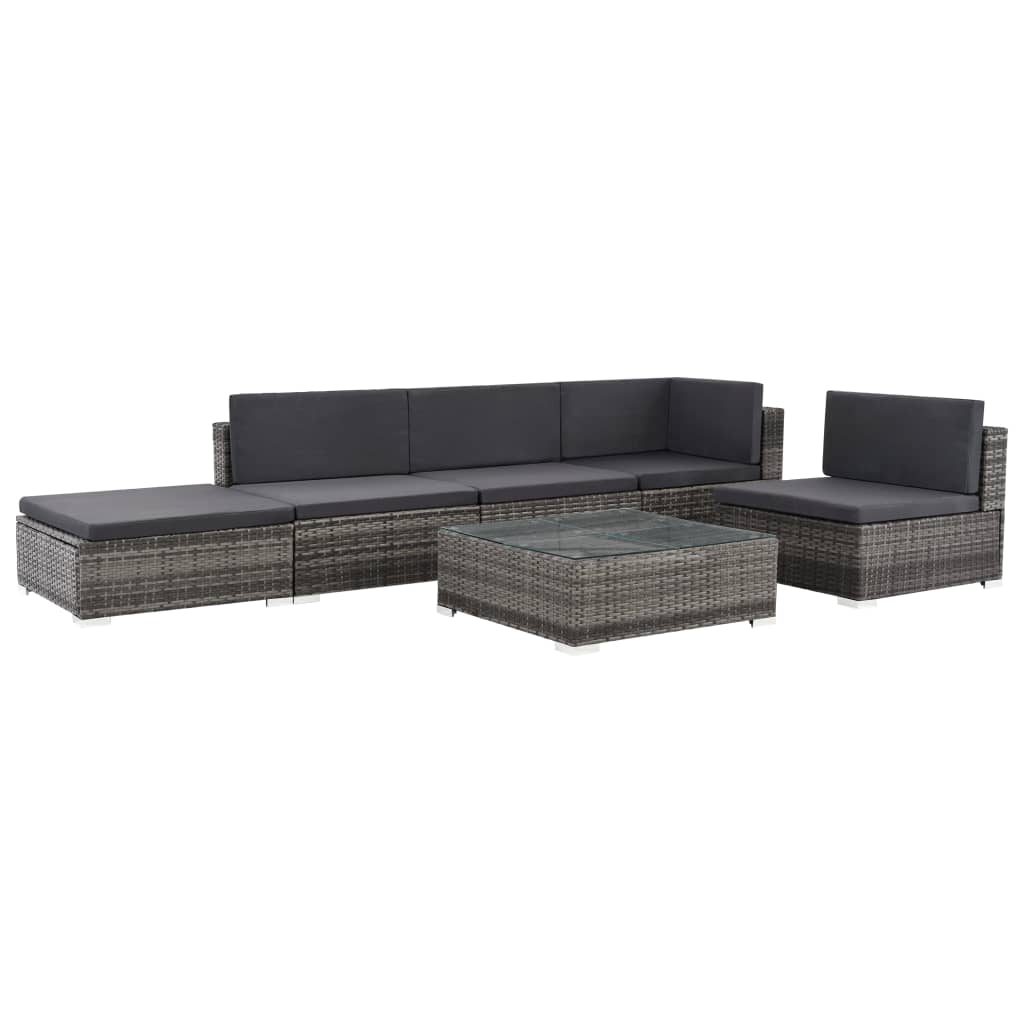 Set Divani da Giardino 6 pz con Cuscini in Polyrattan Grigio | homemem39