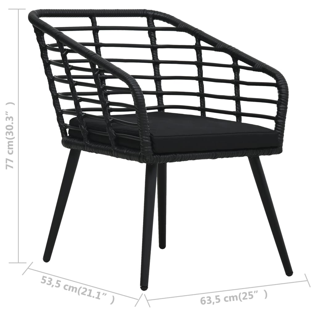 Sedie da Giardino con Cuscini 2 pz in Polyrattan Nere | homemem39