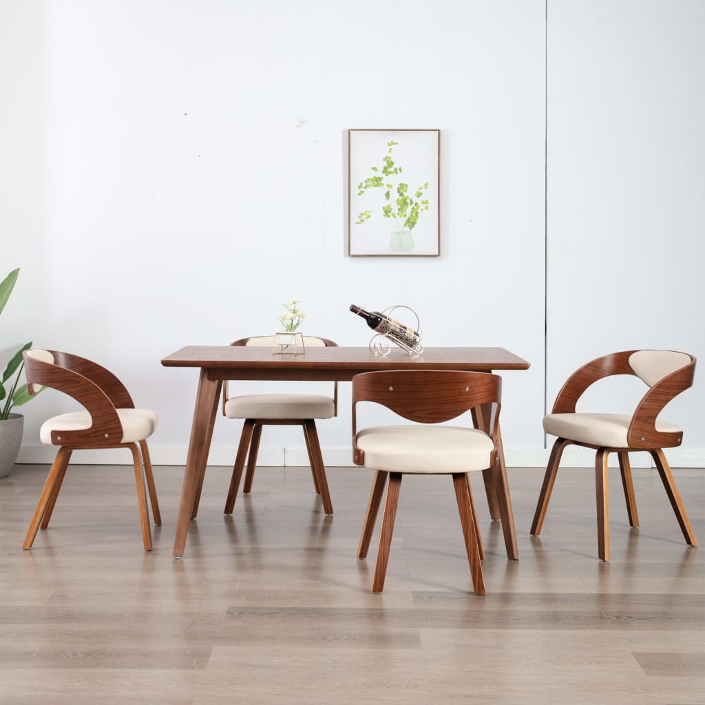 Sedie da Pranzo 4 pz in Legno Curvato e Similpelle Crema | homemem39