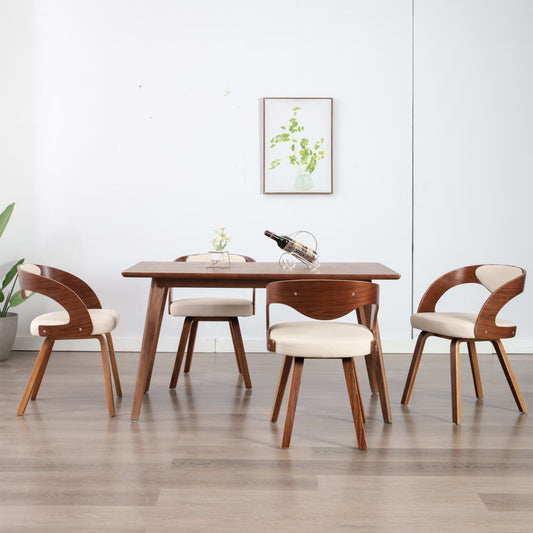 Sedie da Pranzo 4 pz in Legno Curvato e Similpelle Crema | homemem39
