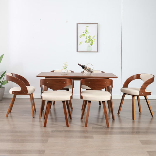 Sedie da Pranzo 6 pz Crema in Legno Piegato e Similpelle | homemem39