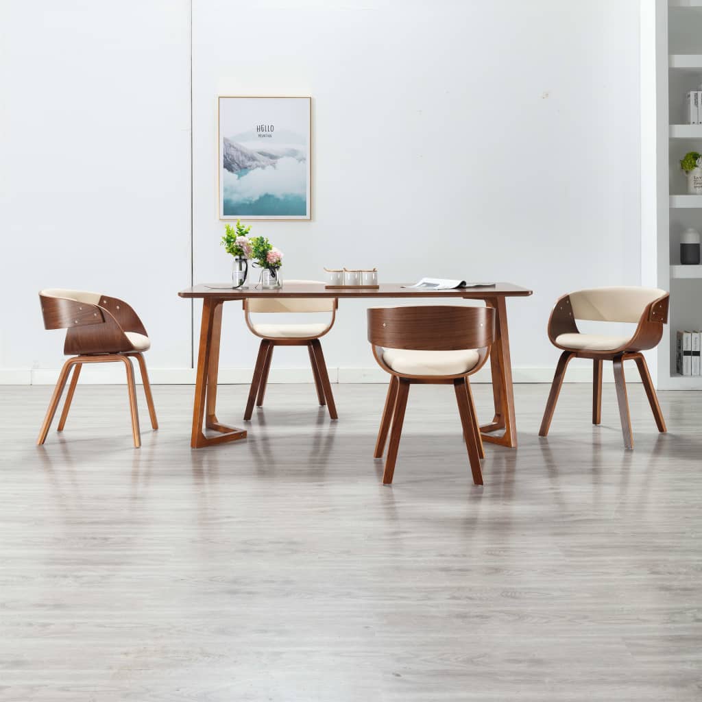 Sedie da Pranzo 4 pz in Legno Curvato e Similpelle Crema | homemem39