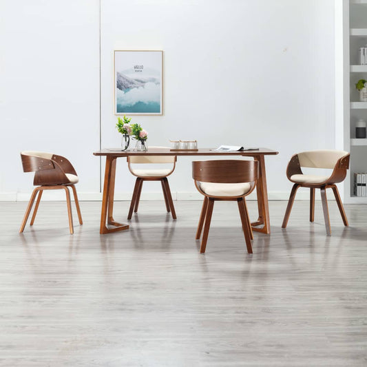 Sedie da Pranzo 4 pz in Legno Curvato e Similpelle Crema | homemem39