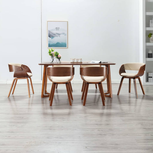 Sedie da Pranzo 6 pz Crema in Legno Piegato e Similpelle | homemem39