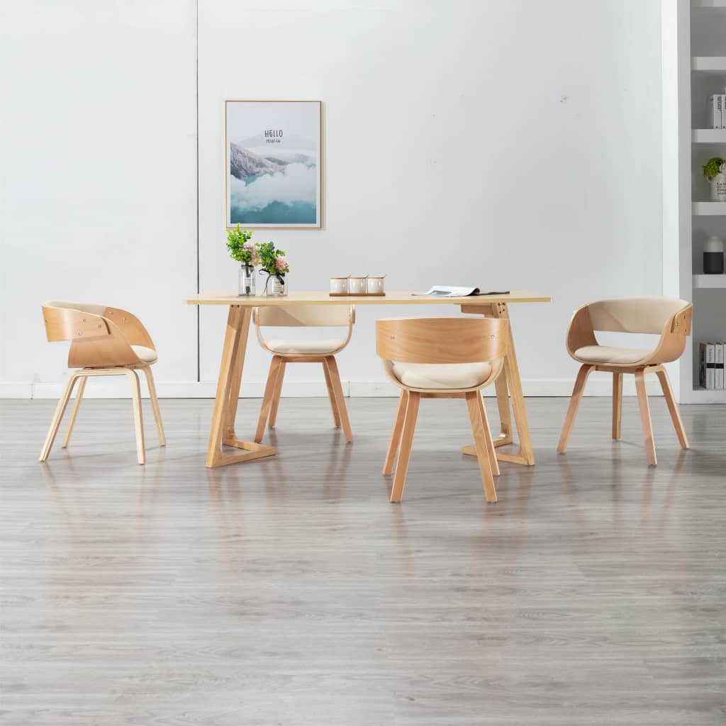 Sedie da Pranzo 4 pz in Legno Curvato e Similpelle Crema | homemem39