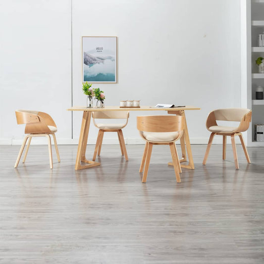 Sedie da Pranzo 4 pz in Legno Curvato e Similpelle Crema | homemem39