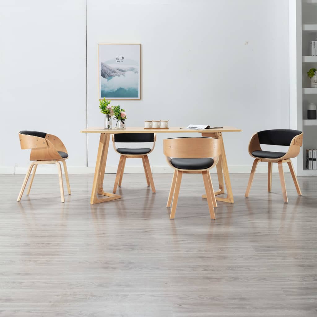 Sedie da Pranzo 4 pz Nere in Legno Piegato e Similpelle | homemem39