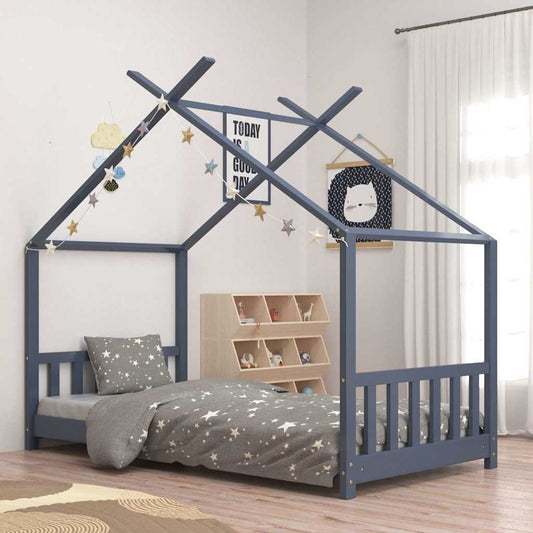 Giroletto per Bambini Grigio in Legno Massello di Pino 80x160cm - homemem39