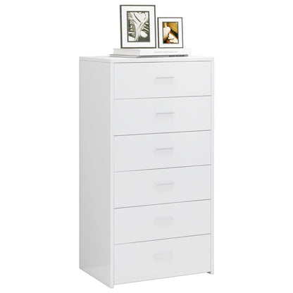 Credenza 6 Cassetti Bianco Lucido 50x34x96 cm Legno Multistrato