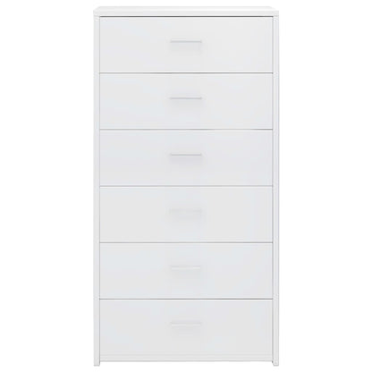 Credenza 6 Cassetti Bianco Lucido 50x34x96 cm Legno Multistrato