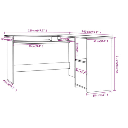Scrivania Angolare a L Nera 120x140x75cm in Legno Multistrato - homemem39