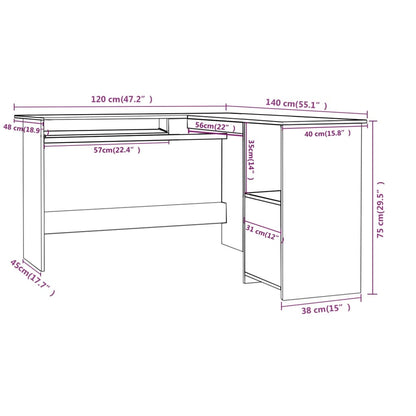 Scrivania Angolare a L Grigio Cemento 120x140x75cm Multistrato - homemem39