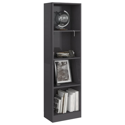 Libreria 4 Ripiani Grigio Lucido 40x24x142 cm Legno Multistrato